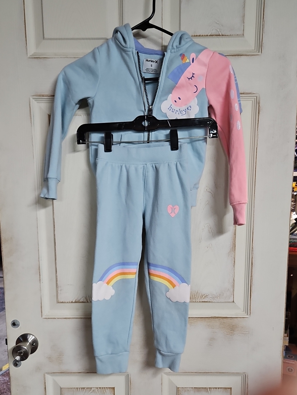 Hurley Blue & Pink Unicorn Hoodie and Rainbow Joggers Set